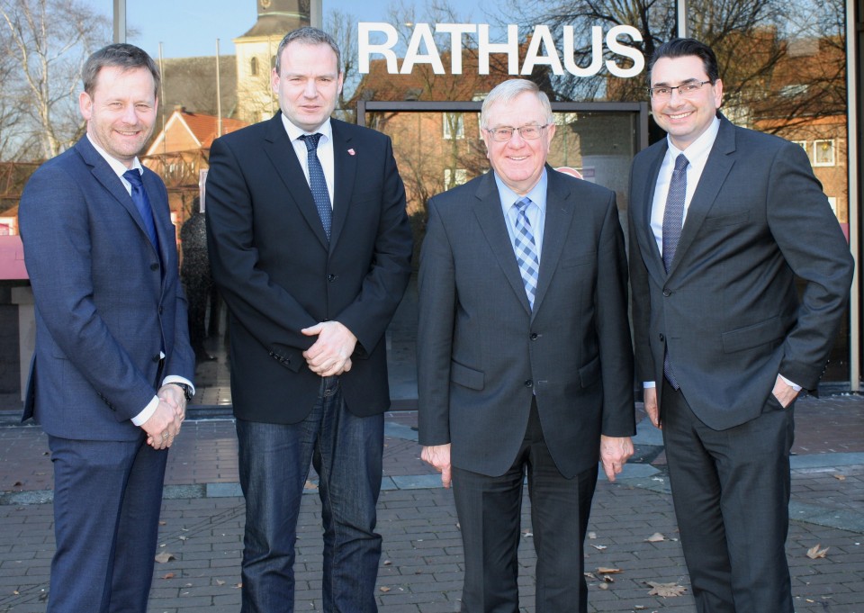 v.l. Stadtbaurat Andreas Menz, CDU-Fraktionsvorsitzender Ralf Kiowsky, Reinhold Sendker MdB und Brgermeister Dr. Alexander Berger